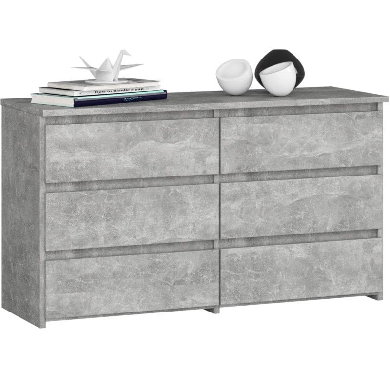 Komoda do sypialni, 6 szuflad, STILO, 100x35x57 cm, beton, mat