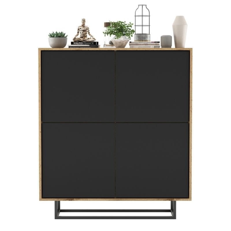 Komoda do salonu, loft, NORD, 113x35x127 cm, dąb wotan, czarny, mat