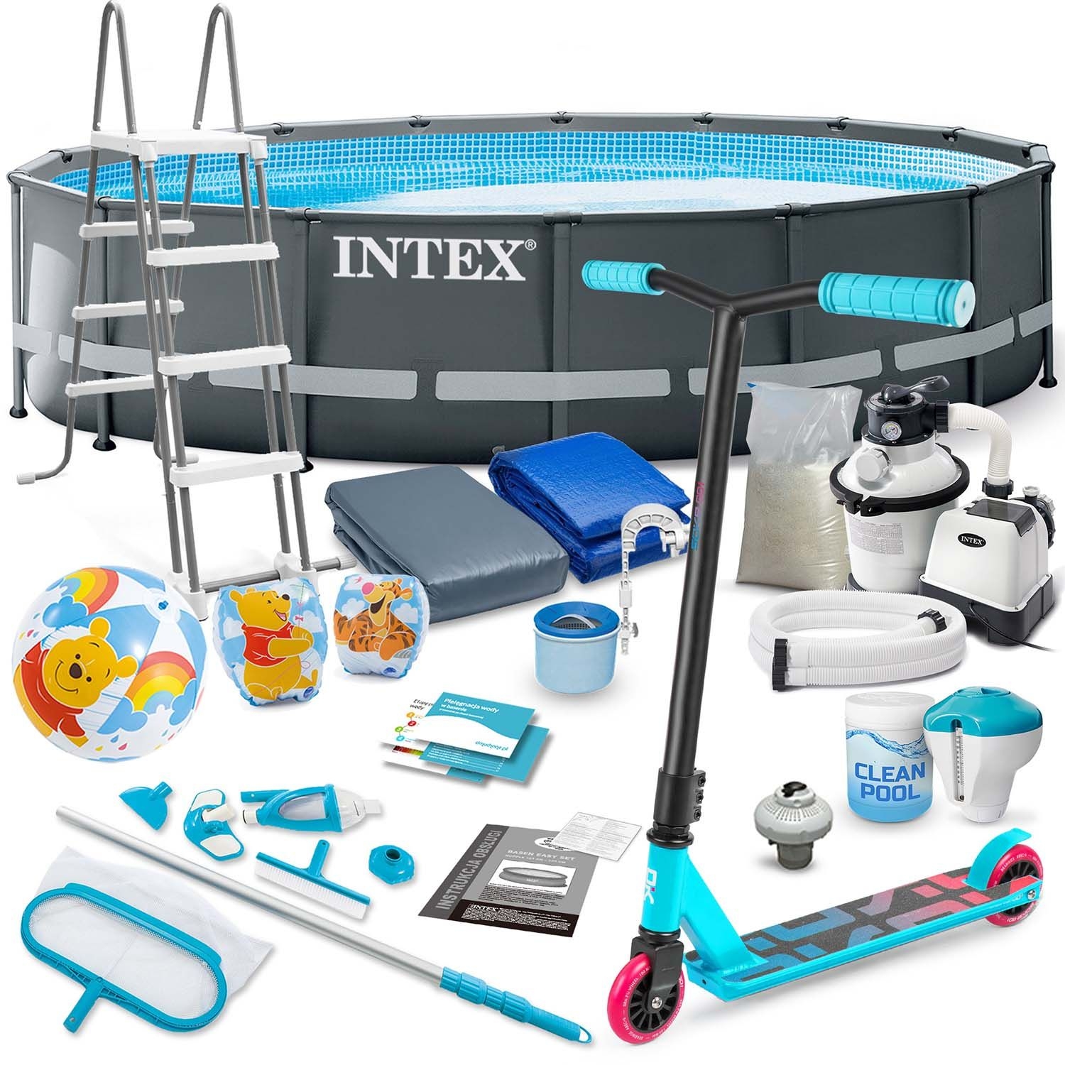 Basen ogrodowy stelażowy, 21w1, Intex, 488x122 cm + hulajnoga GRATIS