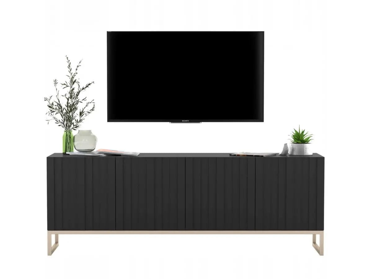 Komoda RTV, szafka stojąca, glamour, GRAVO, 150x37x53 cm, czarny, mat