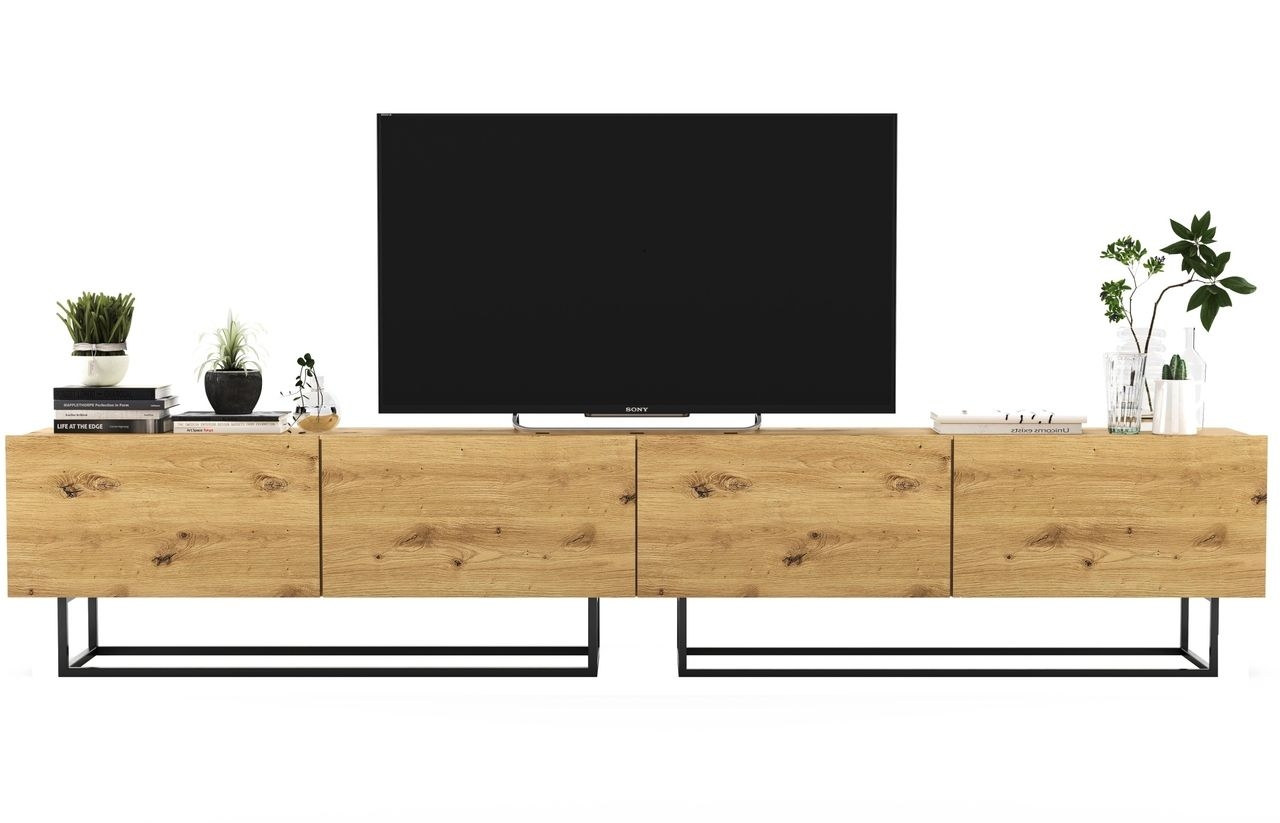 Szafka RTV, stojąca, loft, industrialna, enjoy, 240x35x46 cm, dąb artisan, mat