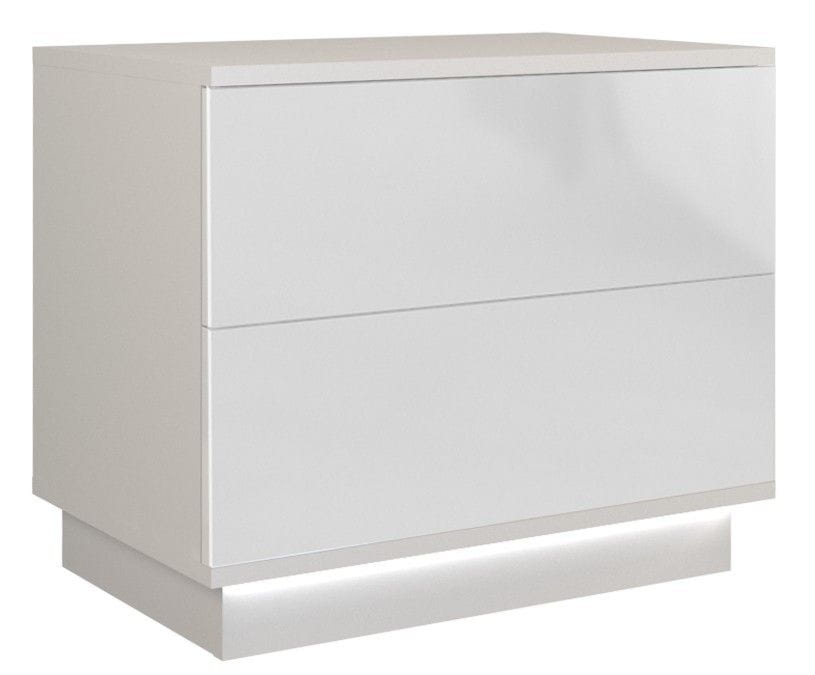 Szafka nocna, stolik, podświetlenie led, S2, 55x35x47 cm, biel, połysk