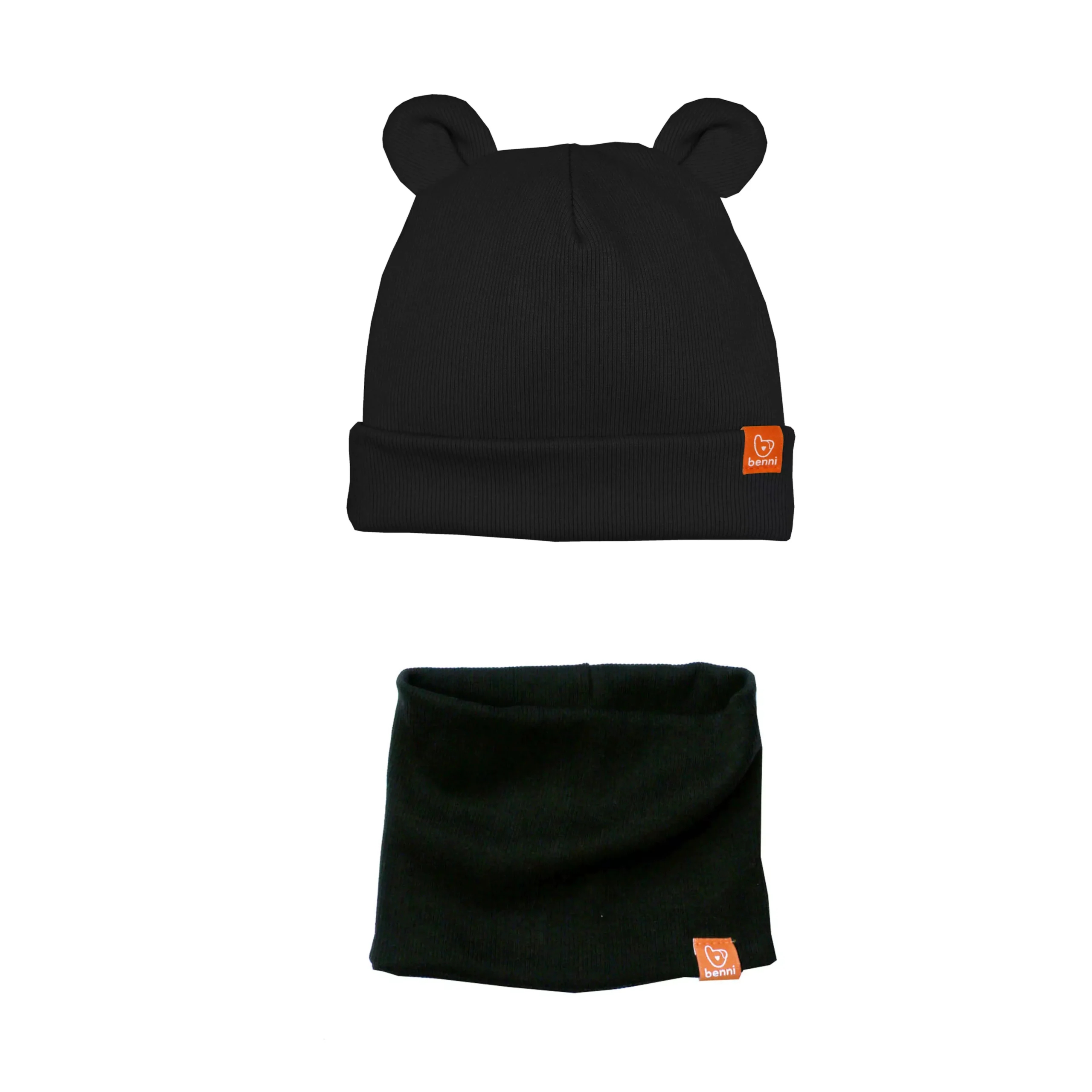 komplet | czapka PUCHATKA z kominem | czarny - XL