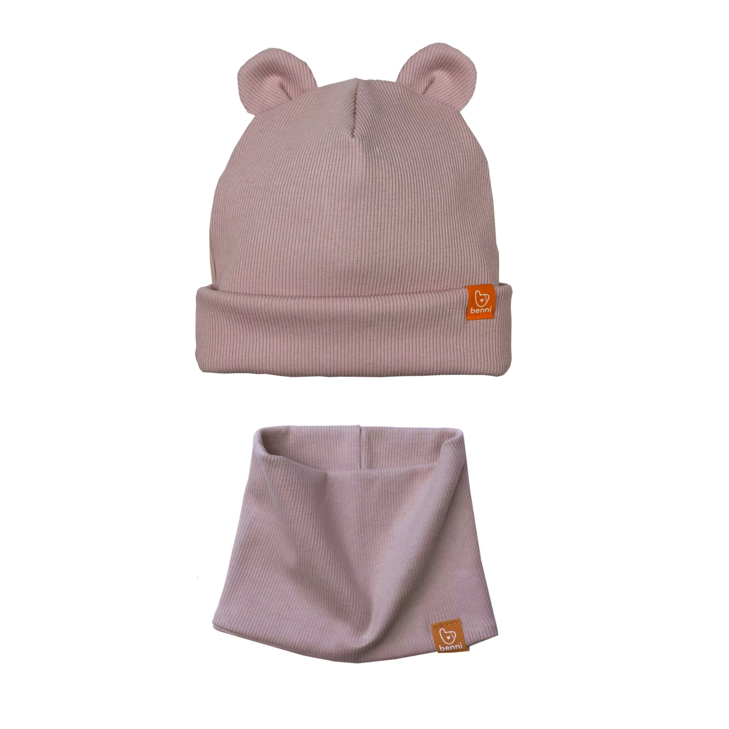 komplet | czapka PUCHATKA z kominem | pudrowy róż - XL