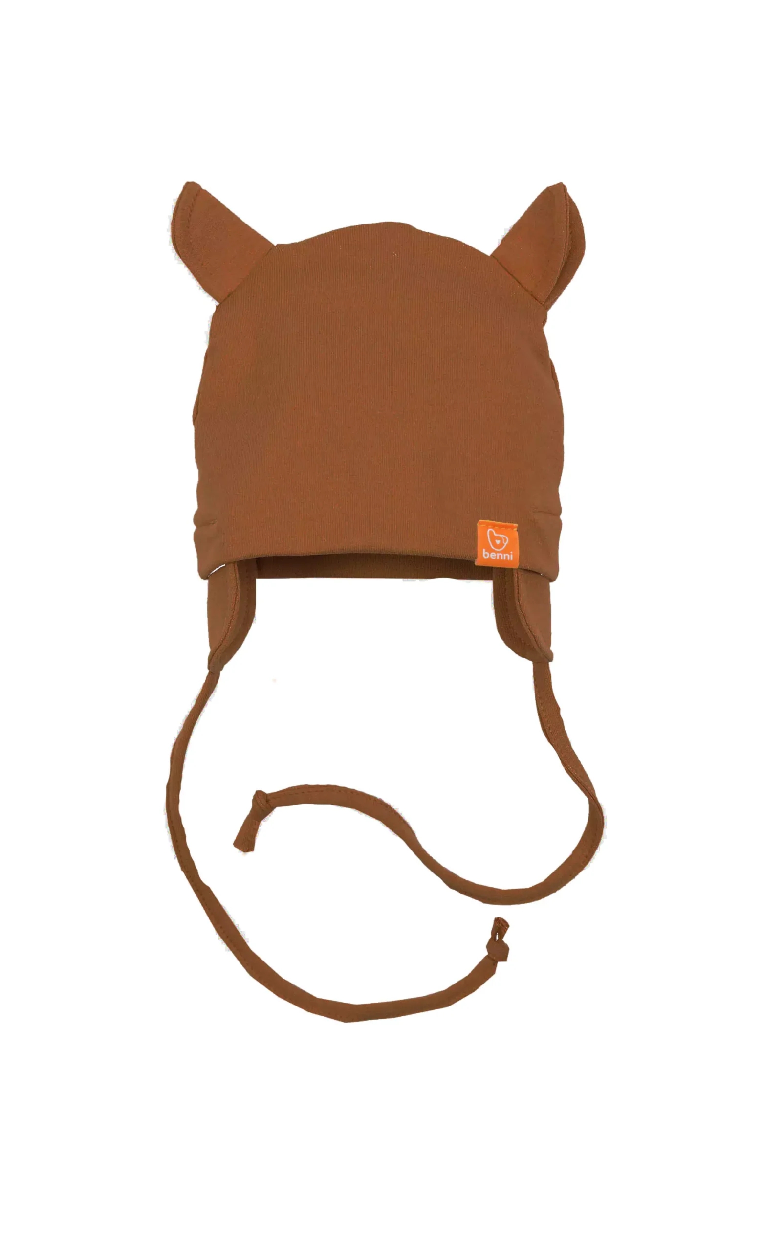 czapka wiązana BENNI z uszkami | cynamonowa - L