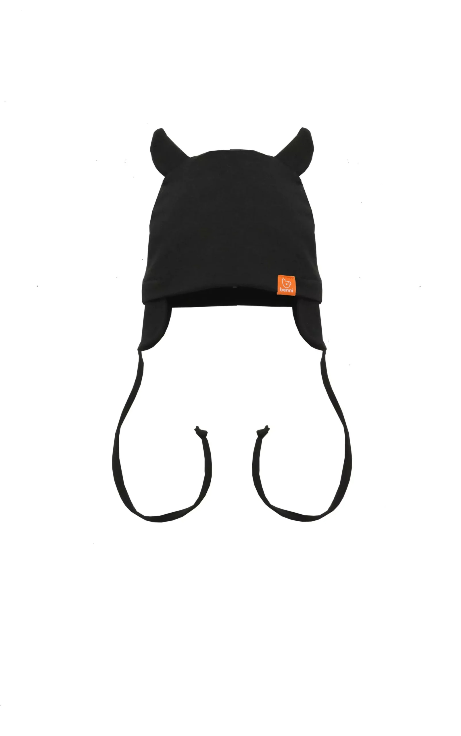 czapka wiązana BENNI z uszkami | czarna - M