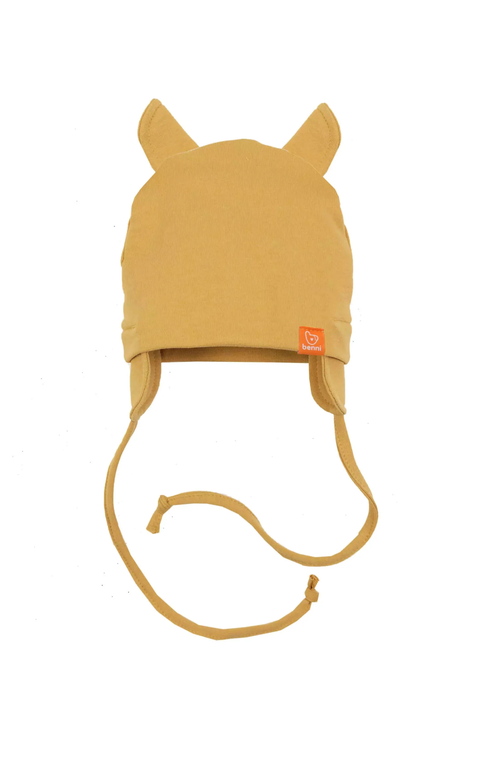 czapka wiązana BENNI z uszkami | karmelowa - XS