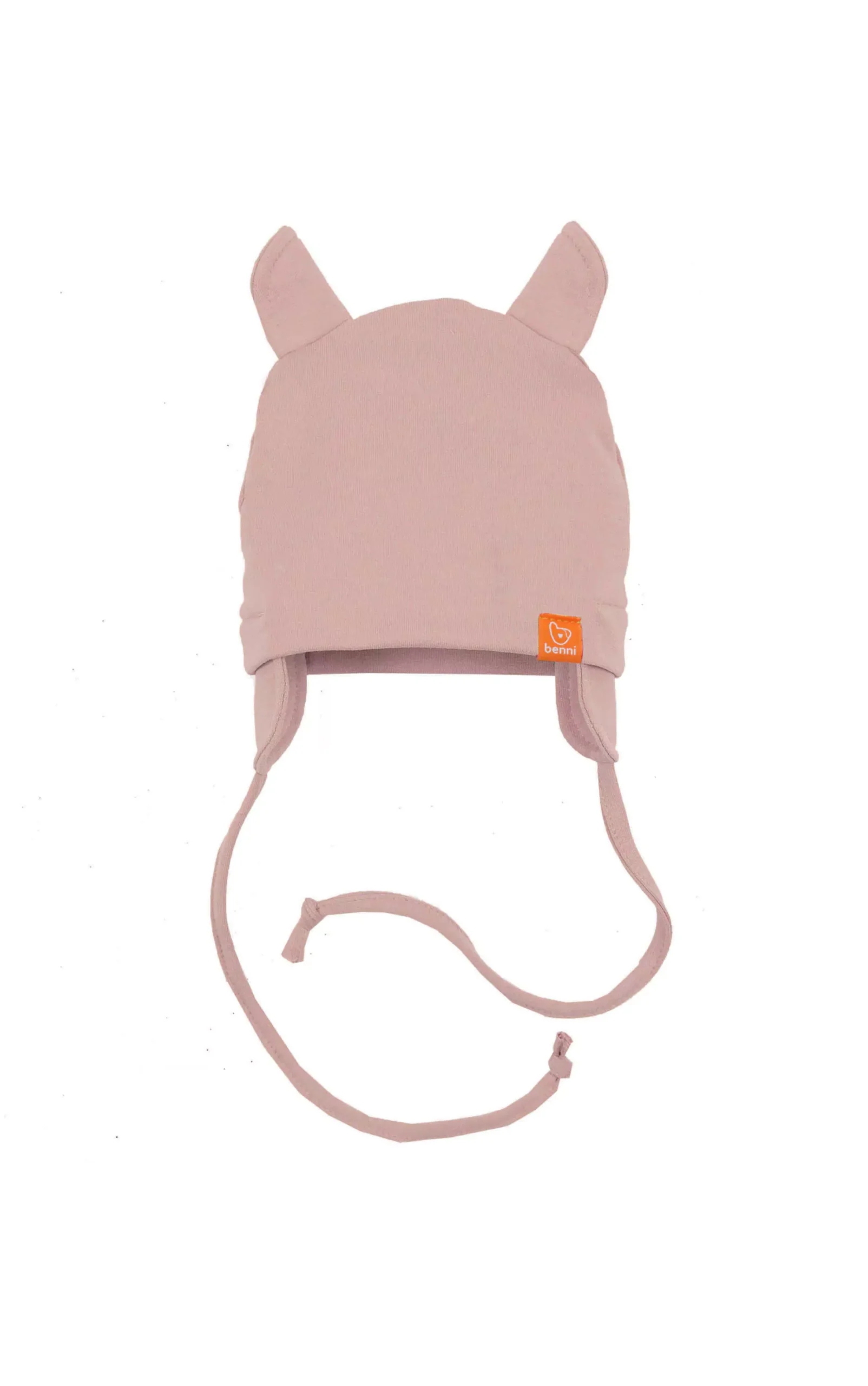 czapka wiązana BENNI z uszkami | pudrowy róż - L