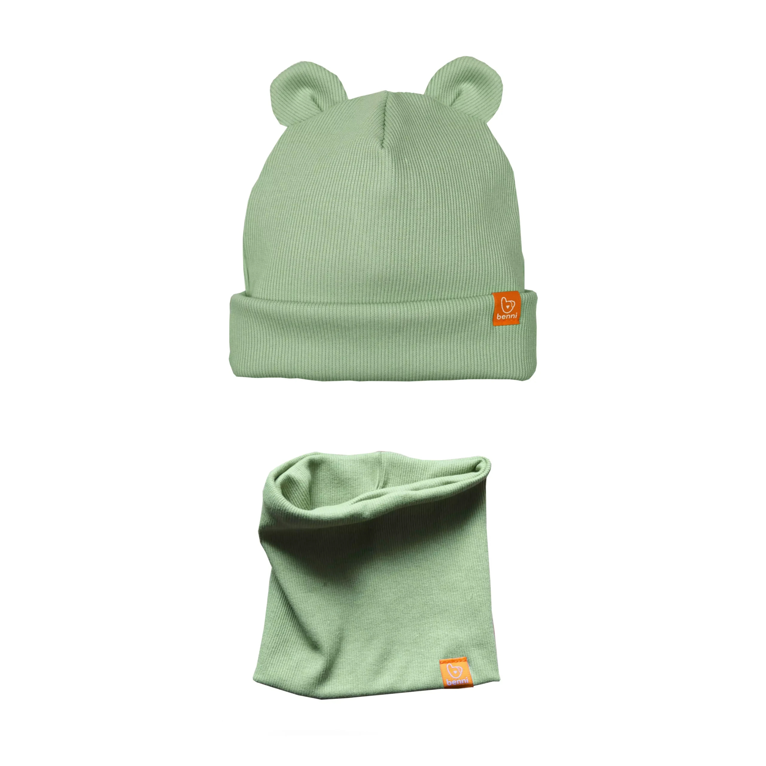 komplet | czapka PUCHATKA z kominem | pistacjowy - XL