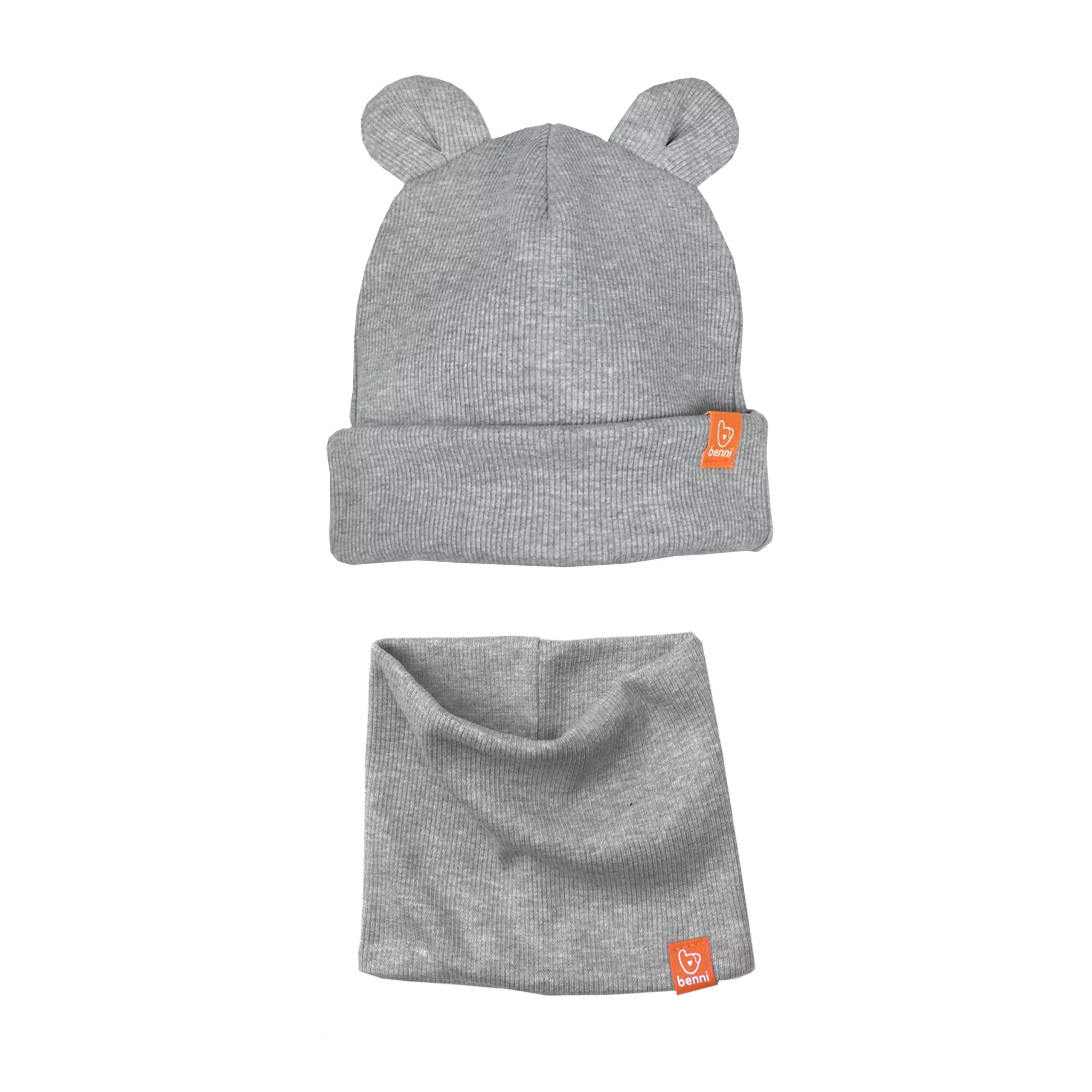 komplet | czapka PUCHATKA z kominem | szary - S