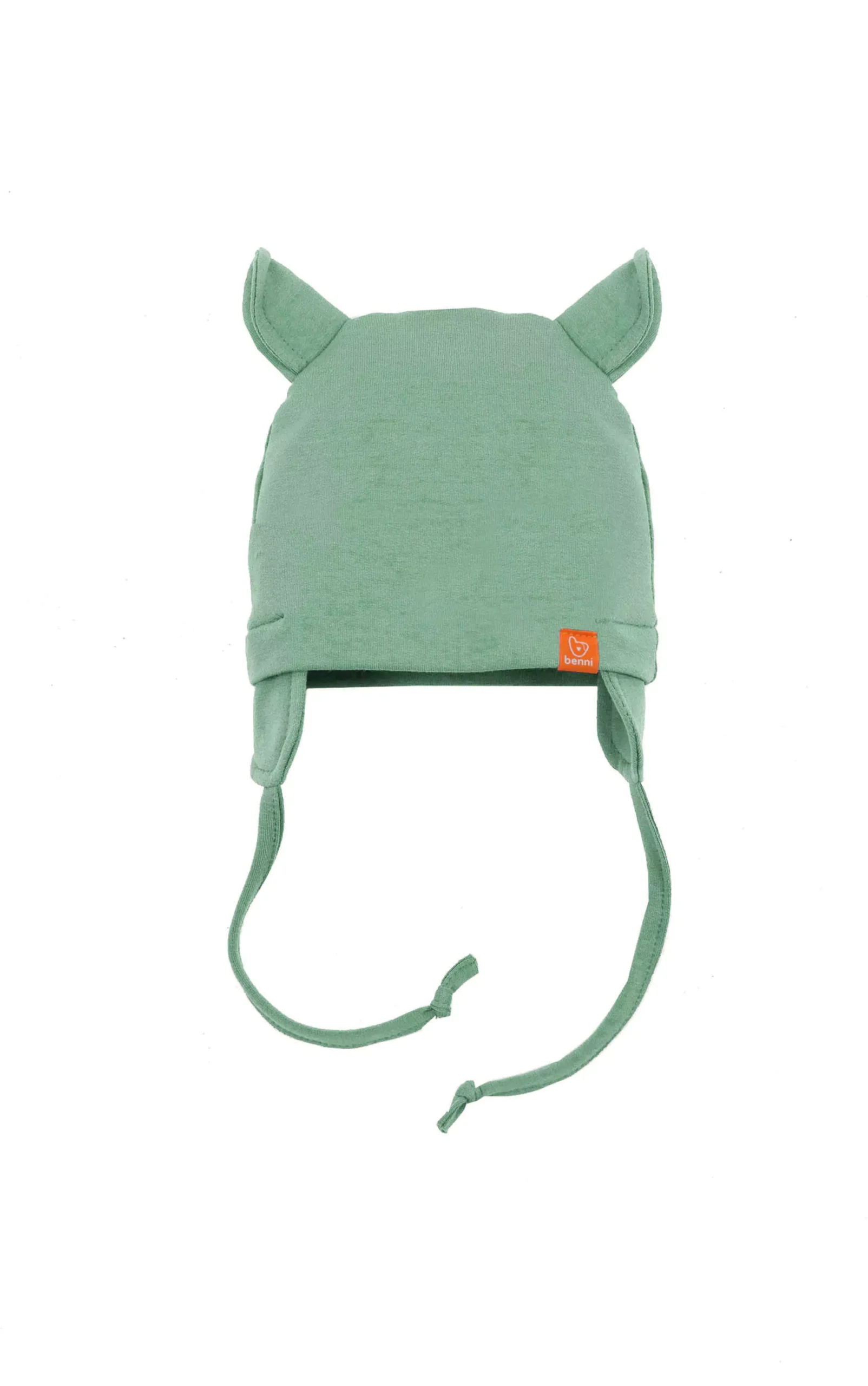 czapka wiązana BENNI z uszkami | pistacjowa - XS