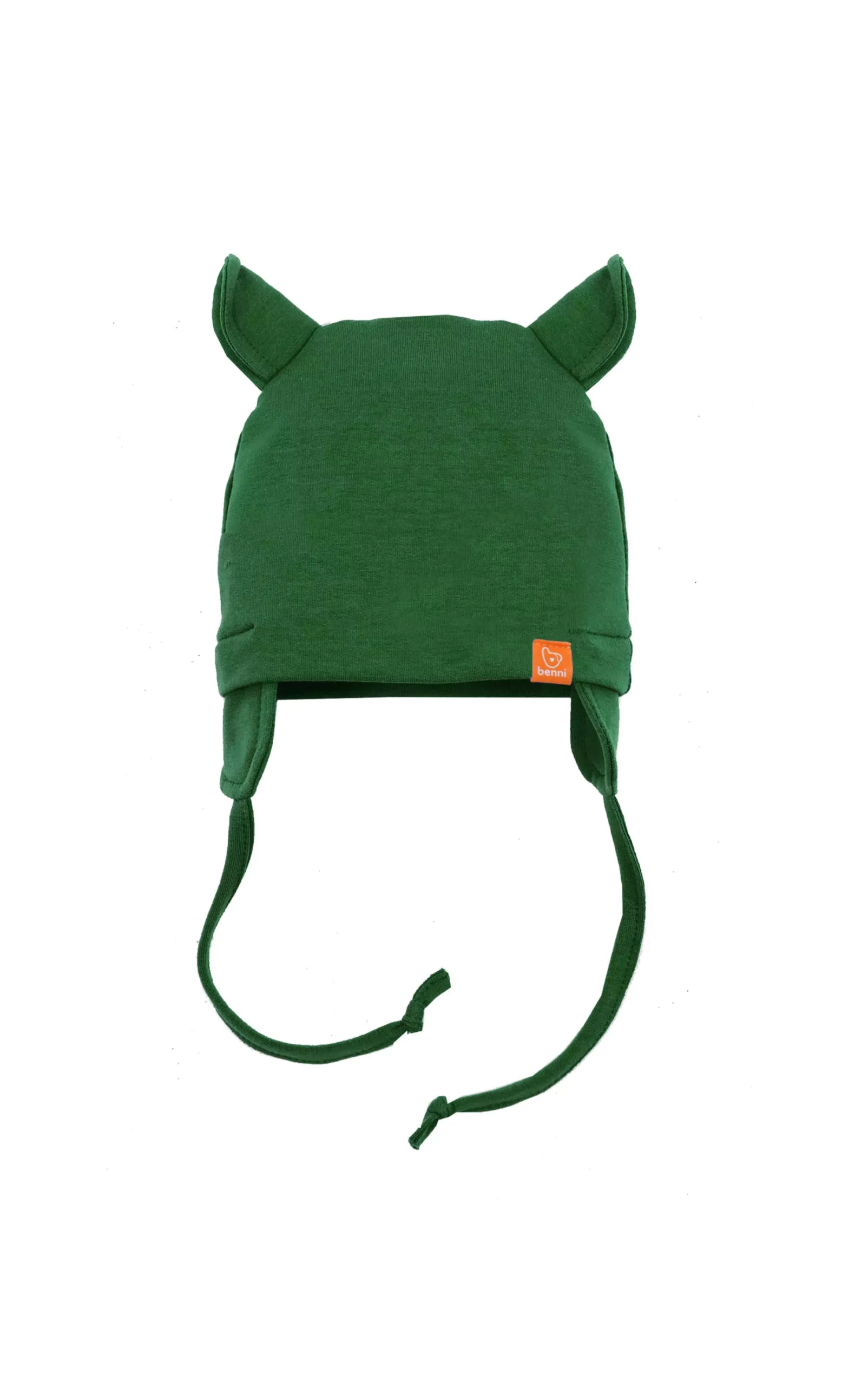 czapka wiązana BENNI z uszkami | zielona - M