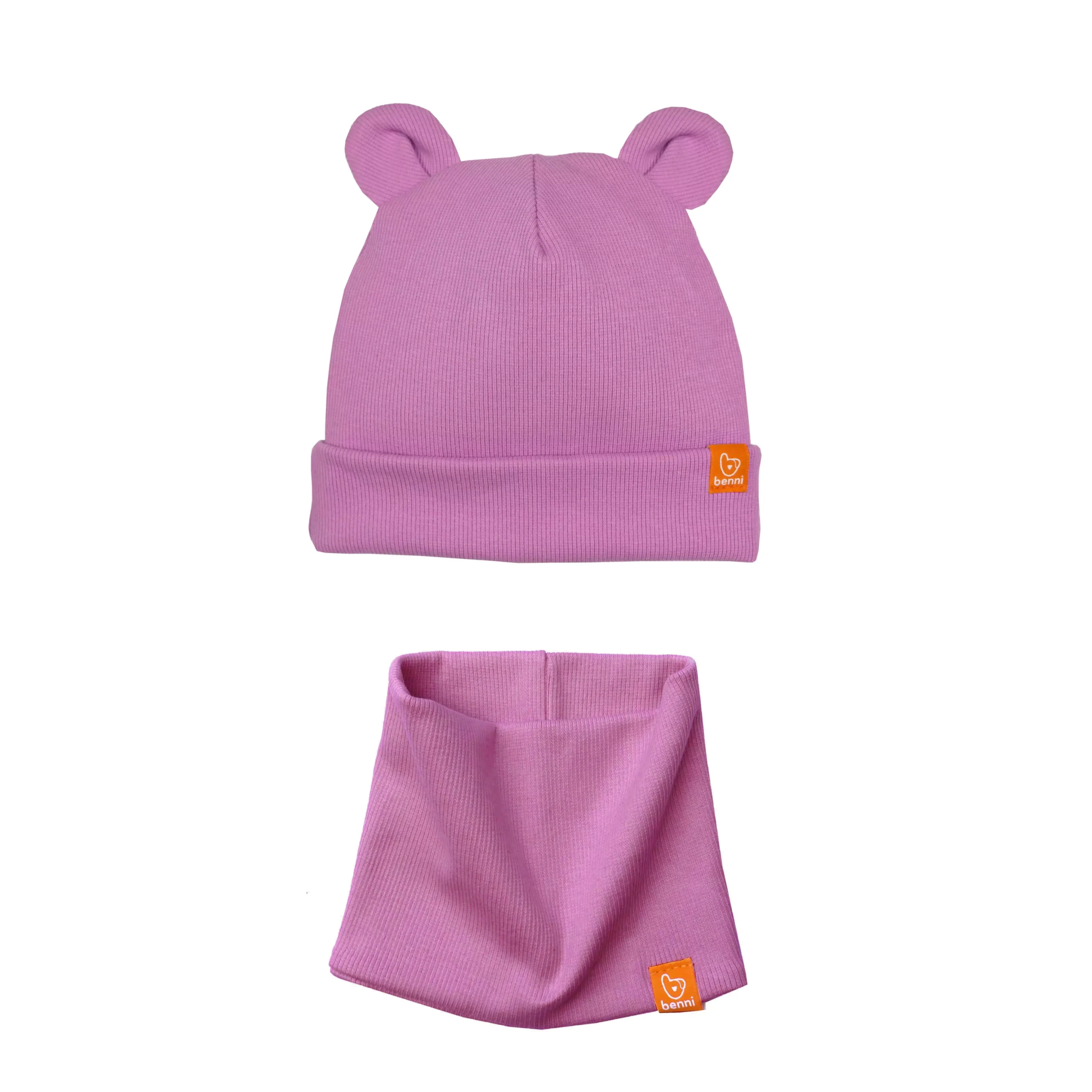 komplet | czapka PUCHATKA z kominem | cyklamenowy - XL