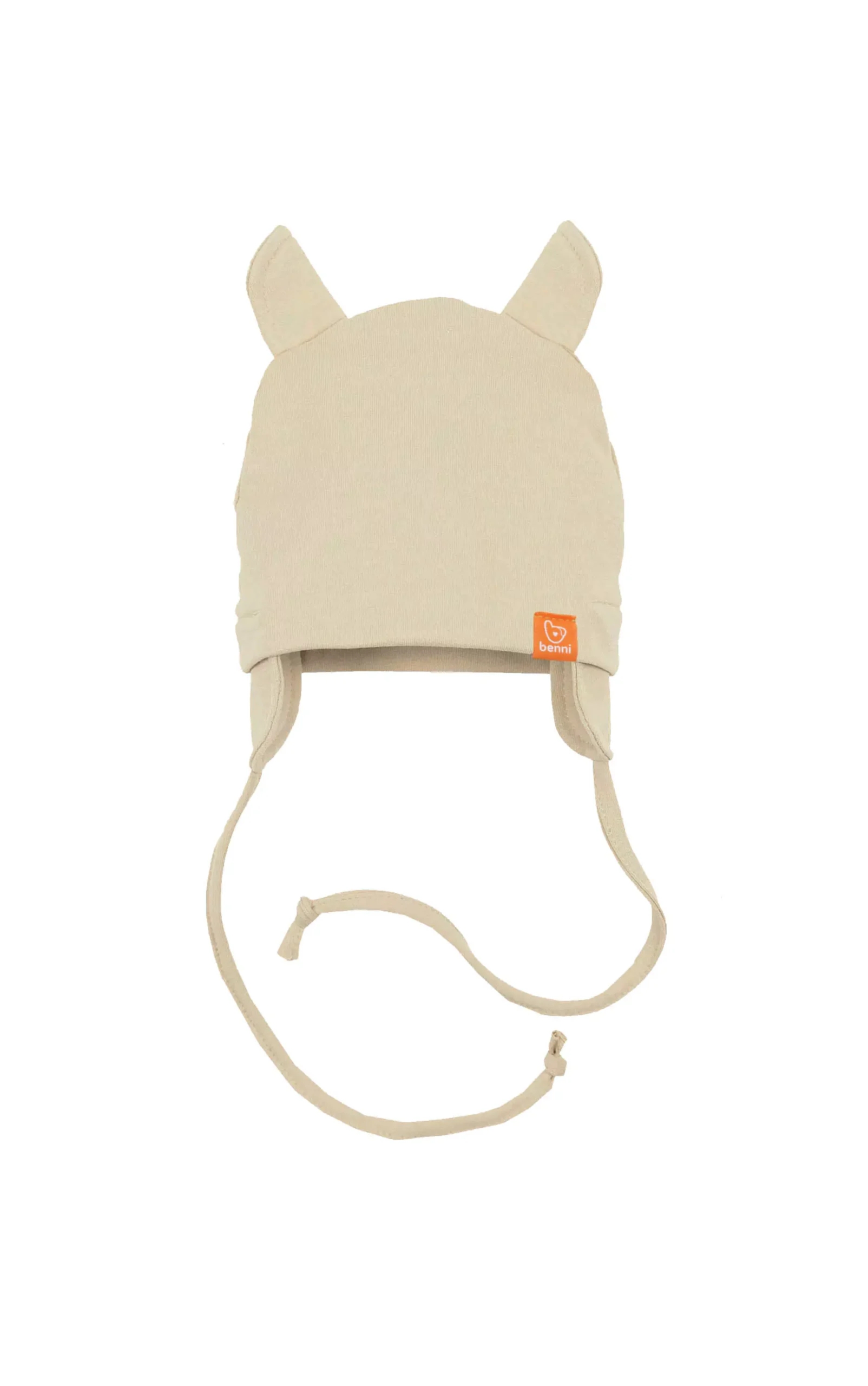 czapka wiązana BENNI z uszkami | beżowa - XS