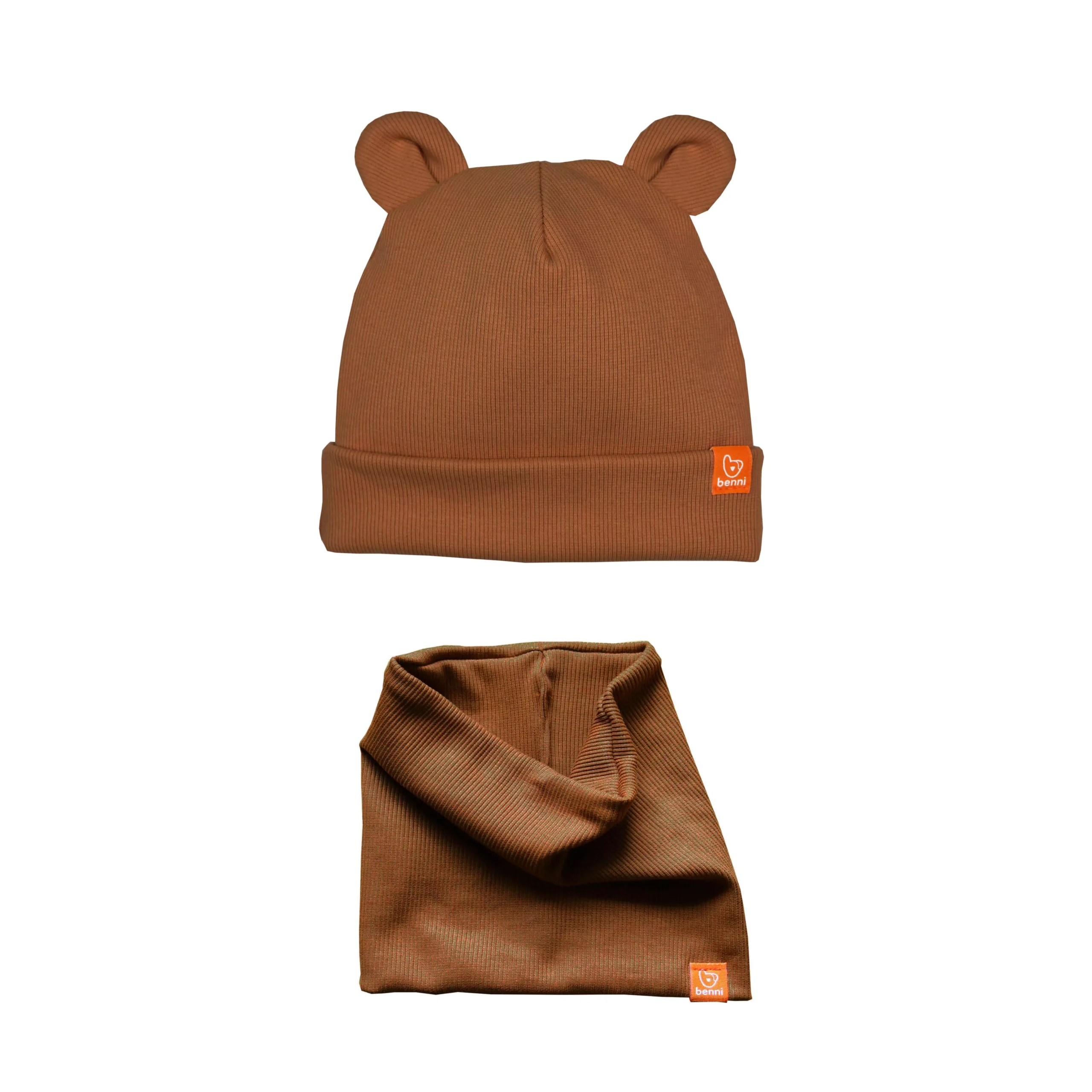 komplet | czapka PUCHATKA z kominem | cynamonowy - XL