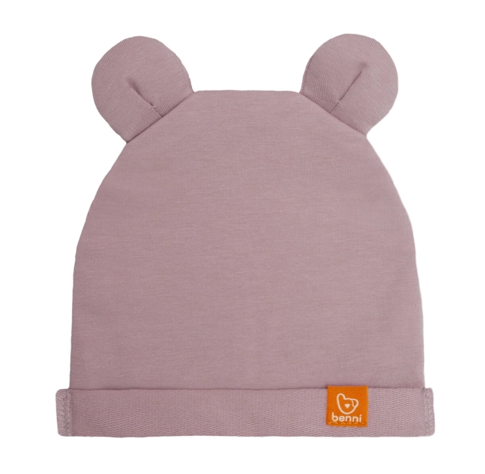 czapka BEANIE BEAR |z uszami misia |pudrowy róż - XS