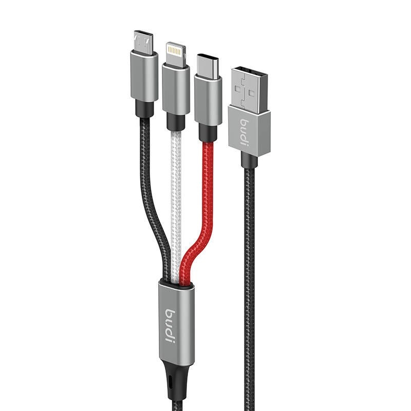 Фото - Кабель Budi Kabel 3w1 USB do Lightning / USB-C / Micro USB  2.4A, 1m, oplot ( 