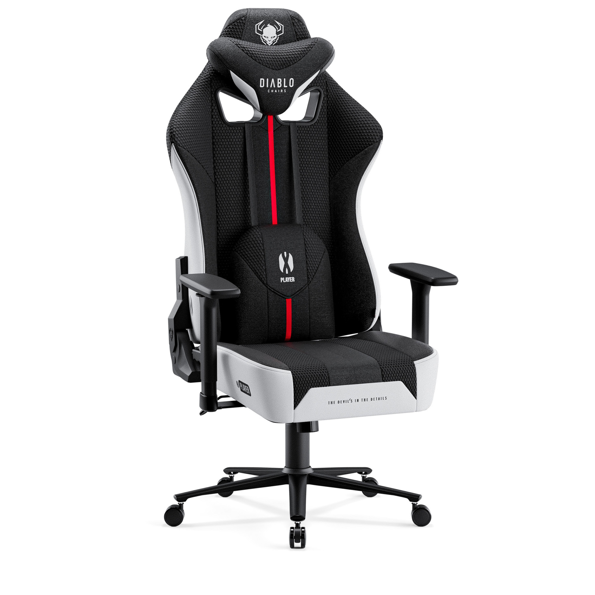 Materiałowy fotel gamingowy Diablo X-Player 2.0 King Size, biało-czarny