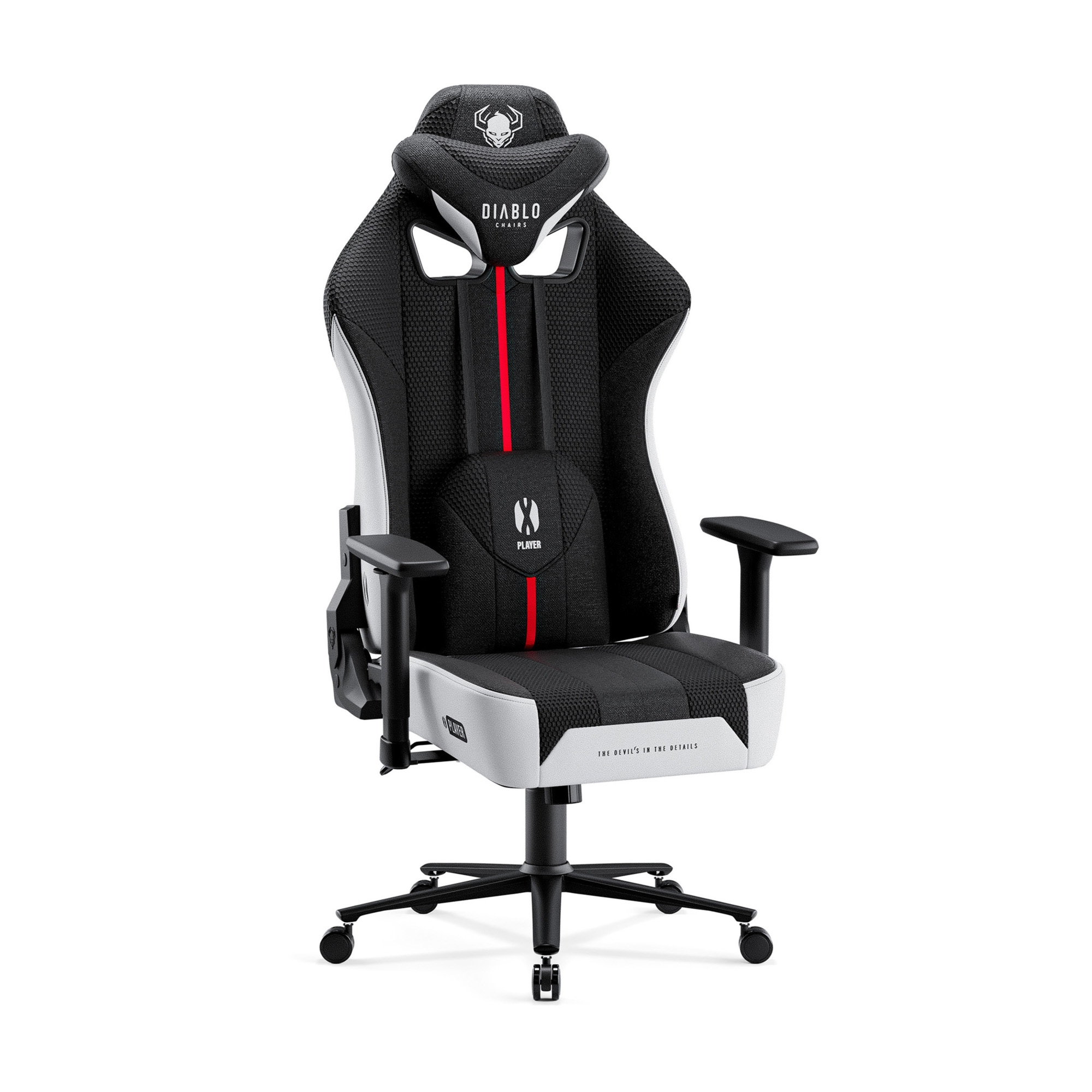 Materiałowy fotel gamingowy Diablo X-Player 2.0 Normal Size, biało-czarny