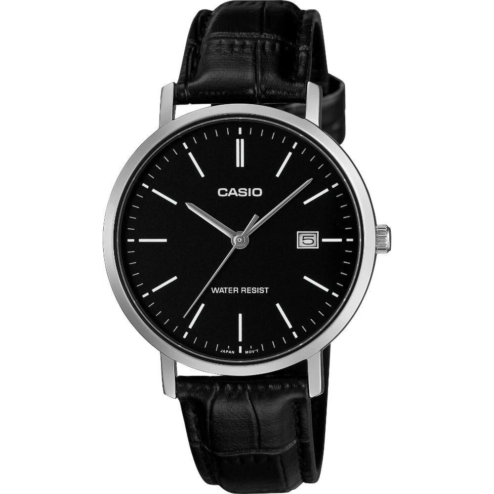 Casio MTP-VT05L-1EDF Zegarek męski czarna tarcza skórzany pasek 37 mm