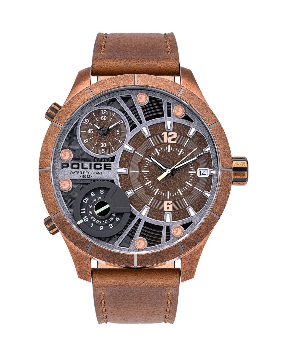 Police PL15662XSQR1 zegarek męski brązowy 52 mm