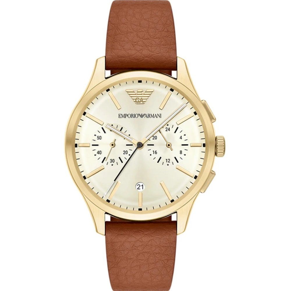 Emporio Armani Dario AR11714 Zegarek męski kremowa tarcza skóra 42 mm
