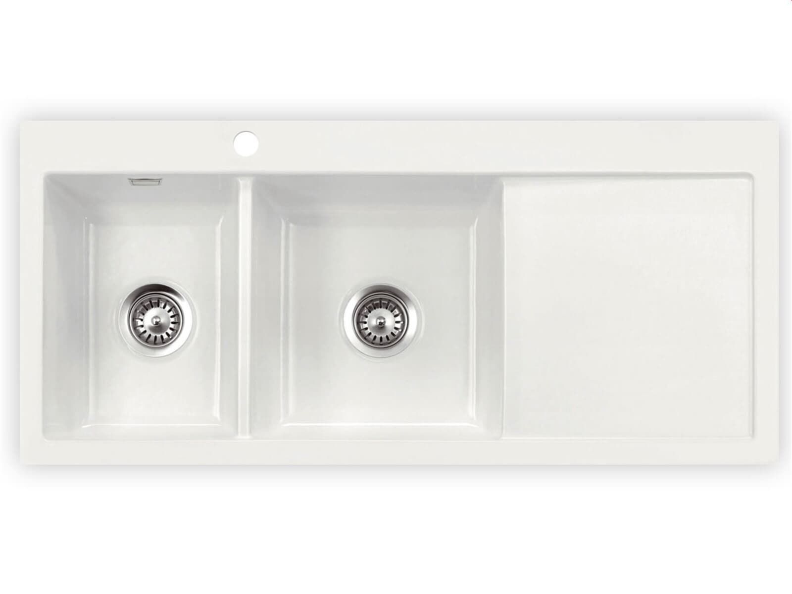Systemceram Mera Double Gronland, Zlewozmywak ceramiczny, korek manualny,
