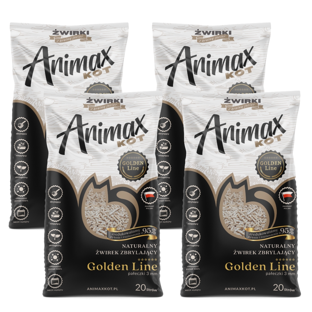 AnimaxKot Golden Line 3mm, żwirek zbrylający dla kota peletka 3mm - opakowanie 20L - 80l