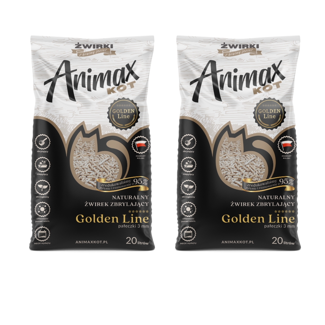 AnimaxKot Golden Line 3mm, żwirek zbrylający dla kota peletka 3mm - opakowanie 20L - 40l