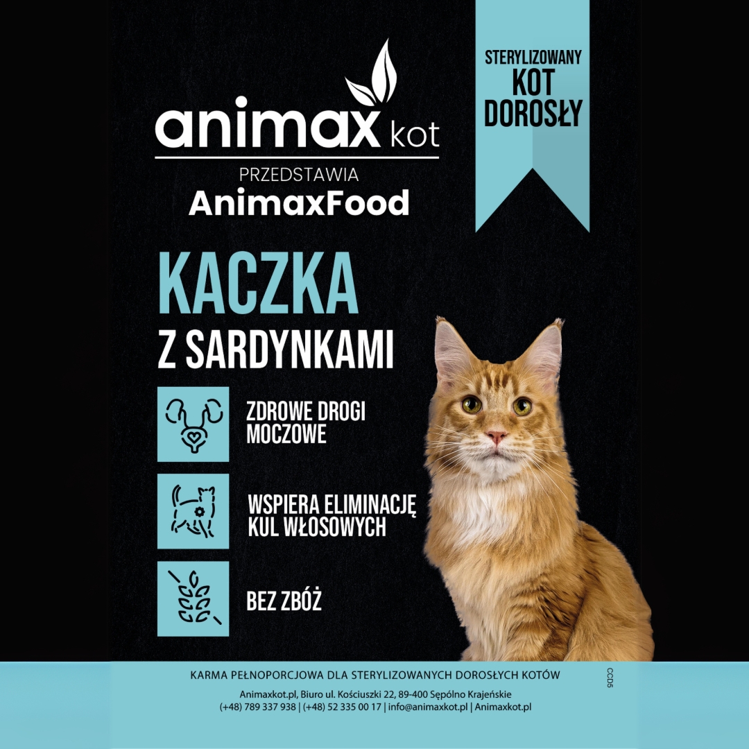 AnimaxFood Kaczka z sardynkami - Kot sterylizowany - 70% Mięsa - 5000g