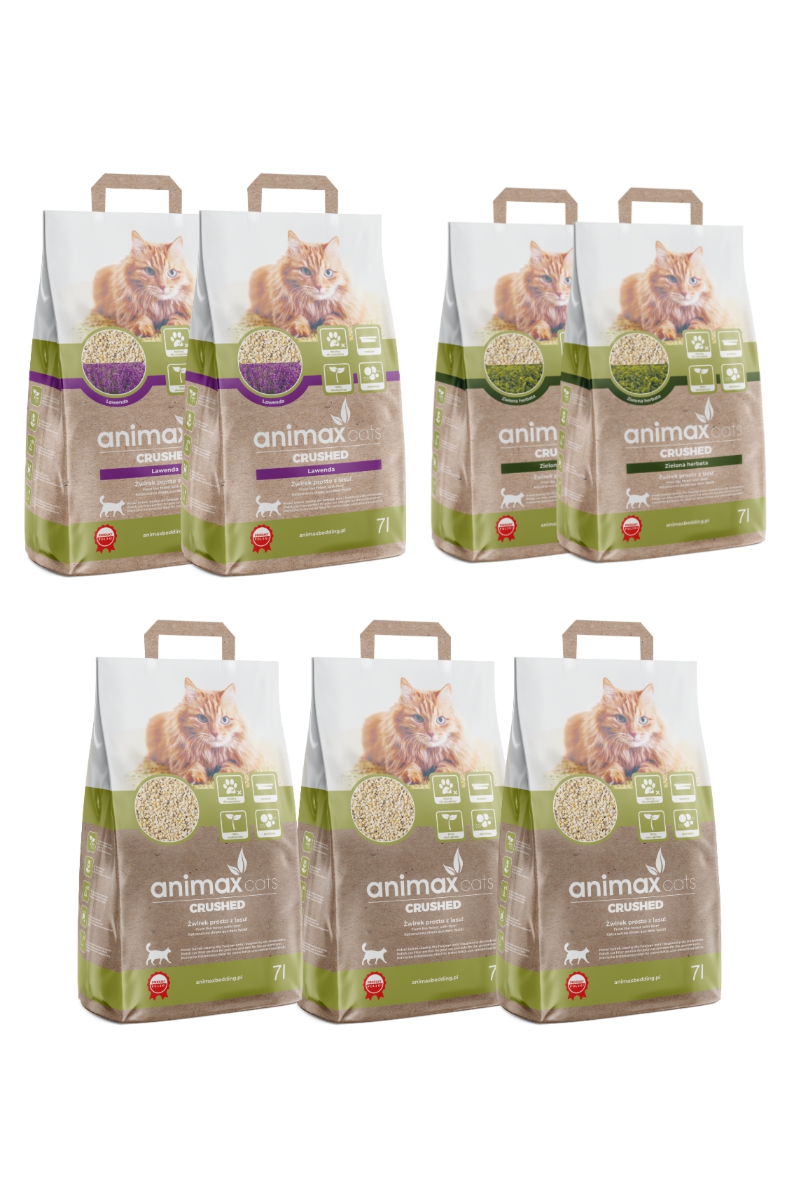 49 litrów Animax Cats Kruszon zbrylający  MIX7 – zapas na 6 miesięcy – 7 opakowań, 25kg,  wysyłka w cenie