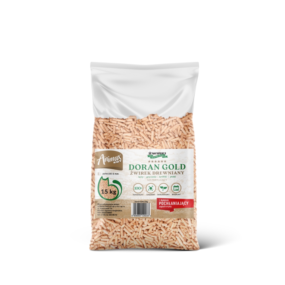 Doran Gold DREWNIANY PELLET 6mm DLA KOTA KRÓLIKA ŚWINKI JASNY ODPYLONY - 30l
