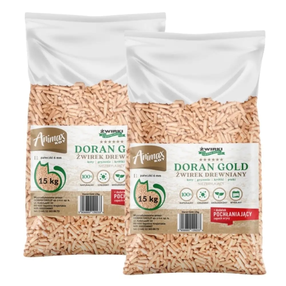 Doran Gold DREWNIANY PELLET 6mm DLA KOTA KRÓLIKA ŚWINKI JASNY ODPYLONY - 60l
