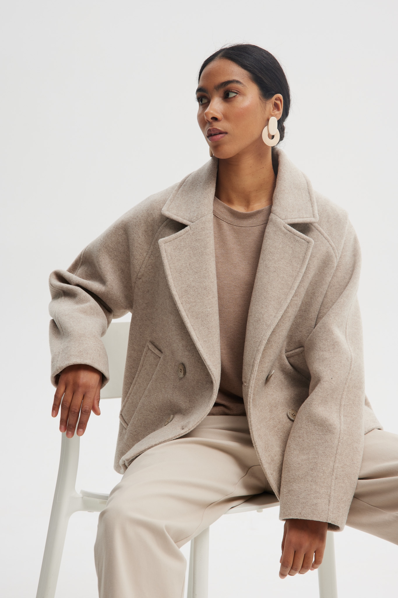 WEŁNIANA KURTKA WILLOW BEŻOWA L - Flawless