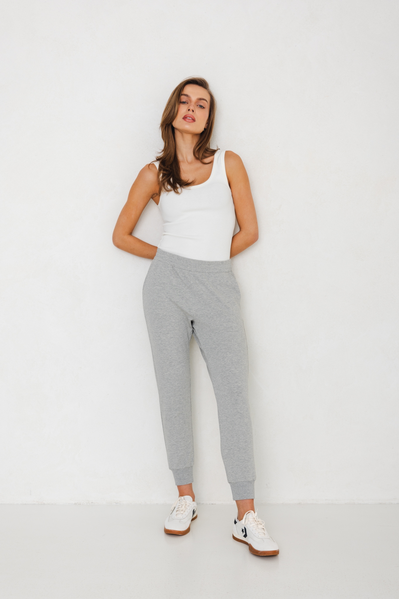 LEKKIE SPODNIE LENA SZARY MELANŻ S - Flawless