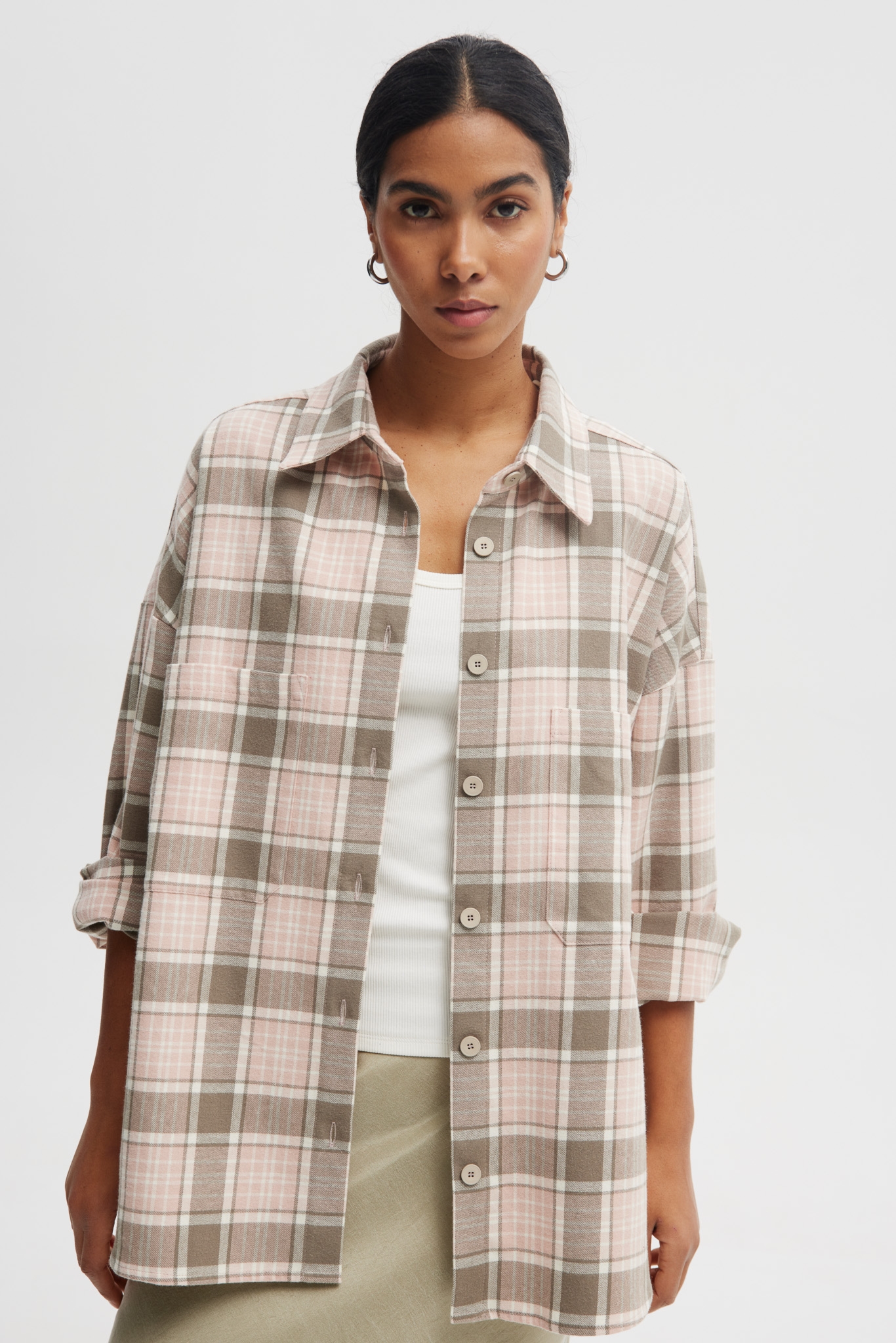 KOSZULA ANA OLIWKOWO- RÓŻOWA XL - Flawless