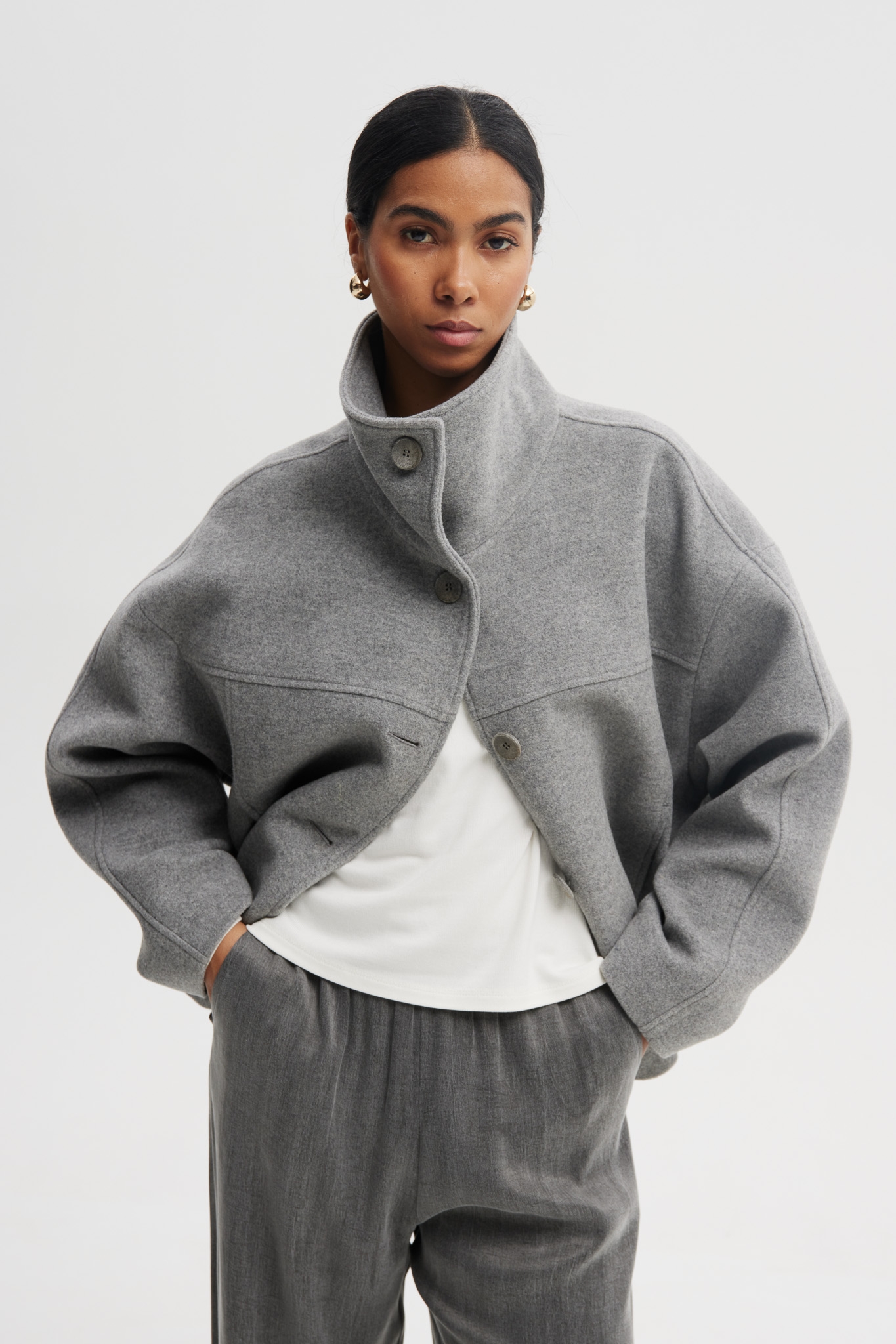 WEŁNIANA KURTKA IDA SZARA XS - Flawless