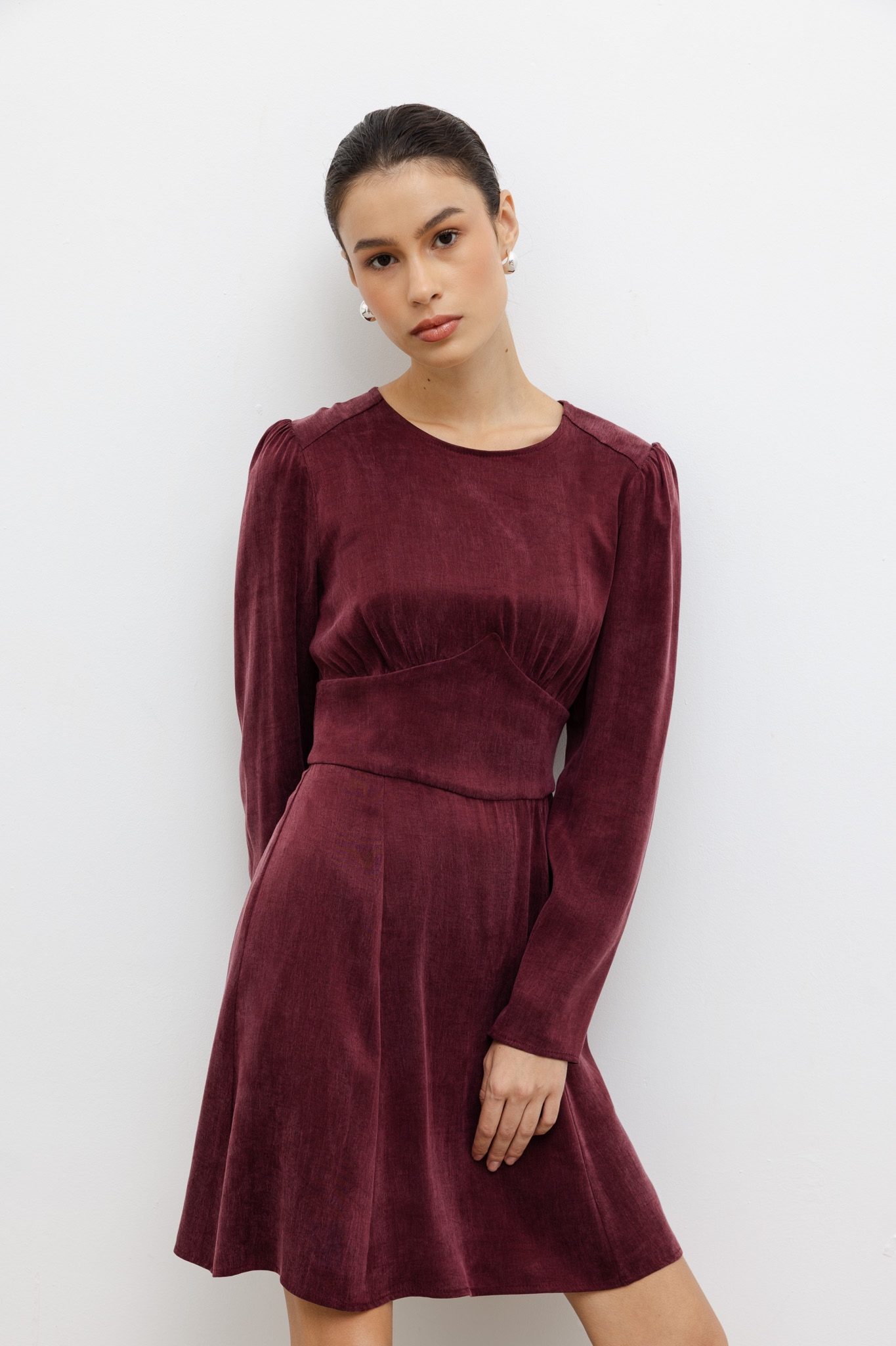 SUKIENKA TIFFANY Z LYOCELLU BURGUNDOWA XS - Flawless