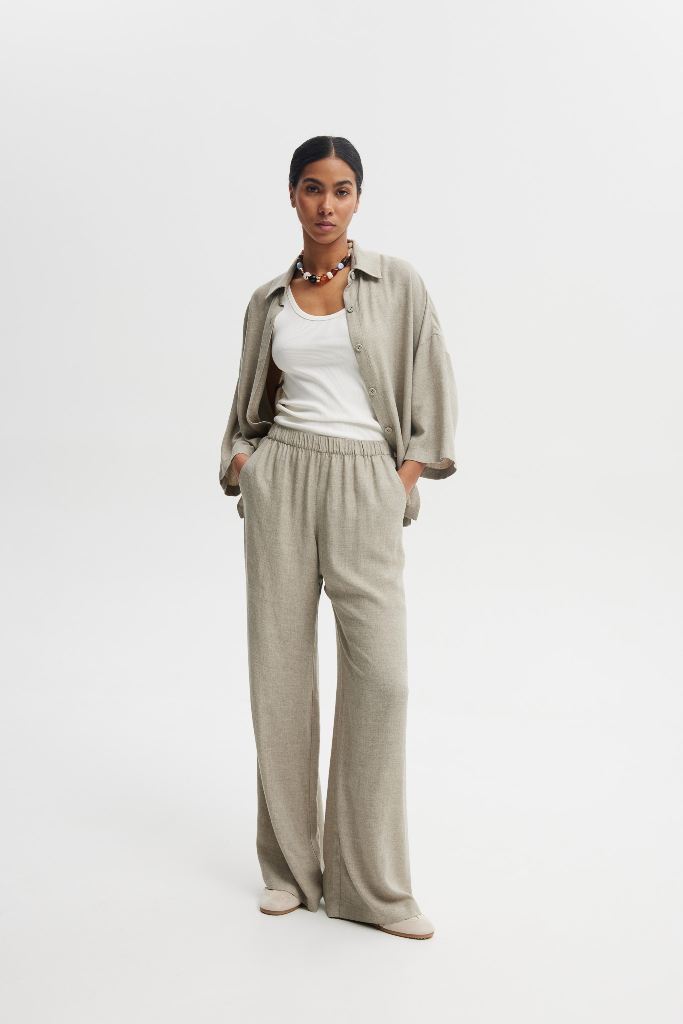 SPODNIE DOLLY MELANŻ OLIWKA L - Flawless