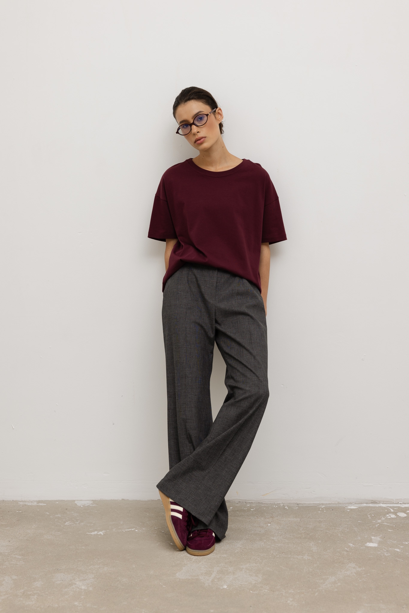 SPODNIE PETRA SZARO-BORDOWE XS - Flawless