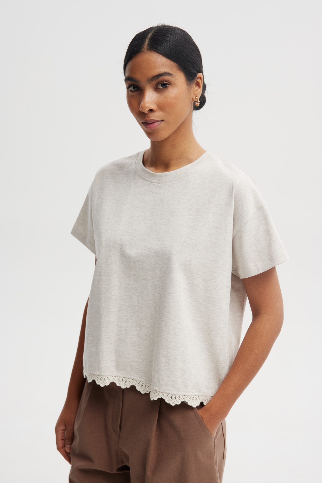 T-SHIRT NAOMI MELANŻ PIASKOWY L - Flawless