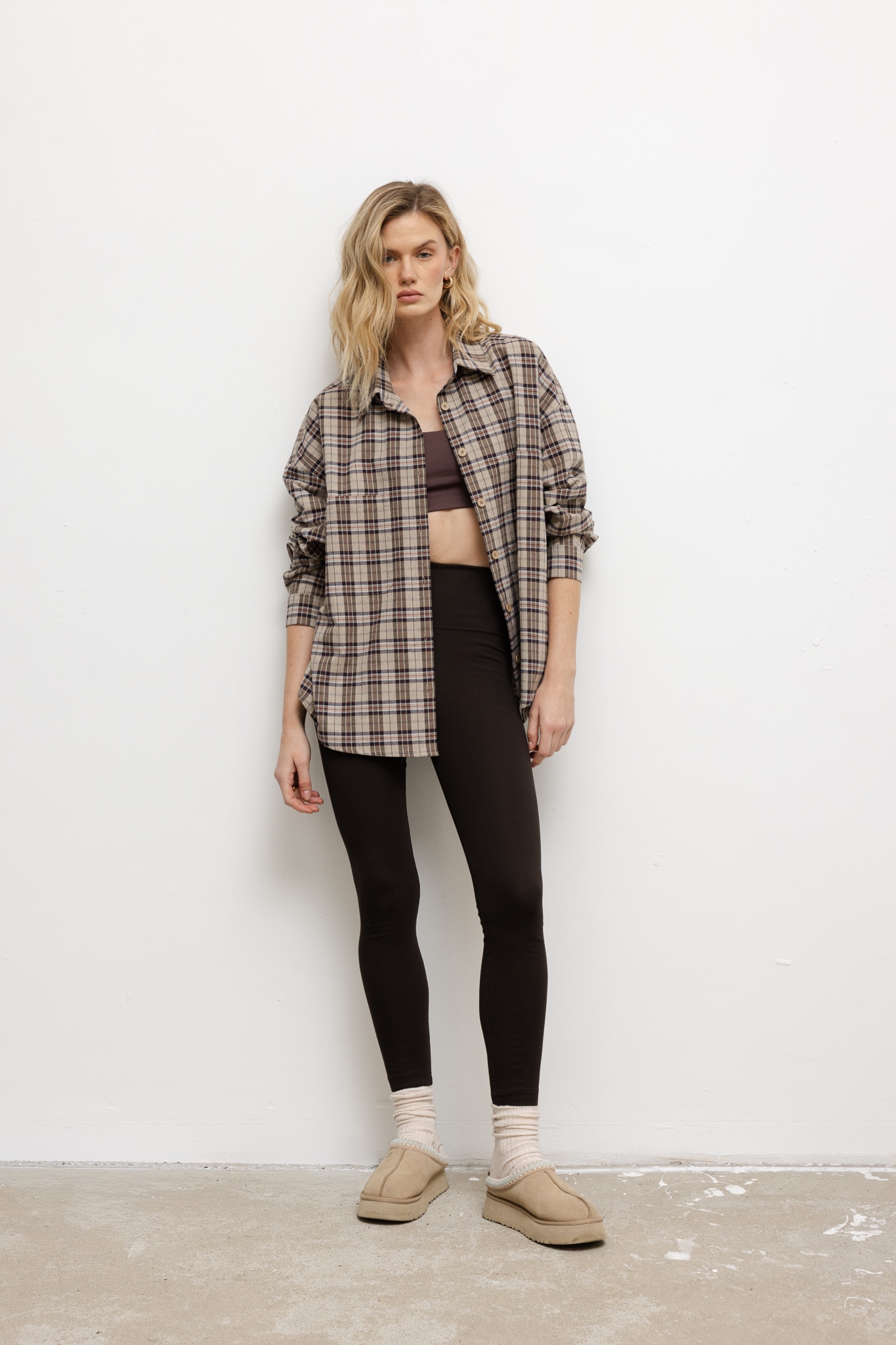 KOSZULA ANA KRATA BEŻOWO- BRĄZOWA L - Flawless