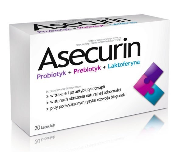 Aflofarm Asecurin 20 kapsułek - Probiotyk z Prebiotykiem i Laktoferyną
