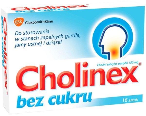 Cholinex bez cukru - 16 pastylek na ból gardła