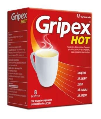 Gripex Hot - Szybka ulga w objawach przeziębienia i grypy, 8 saszetek