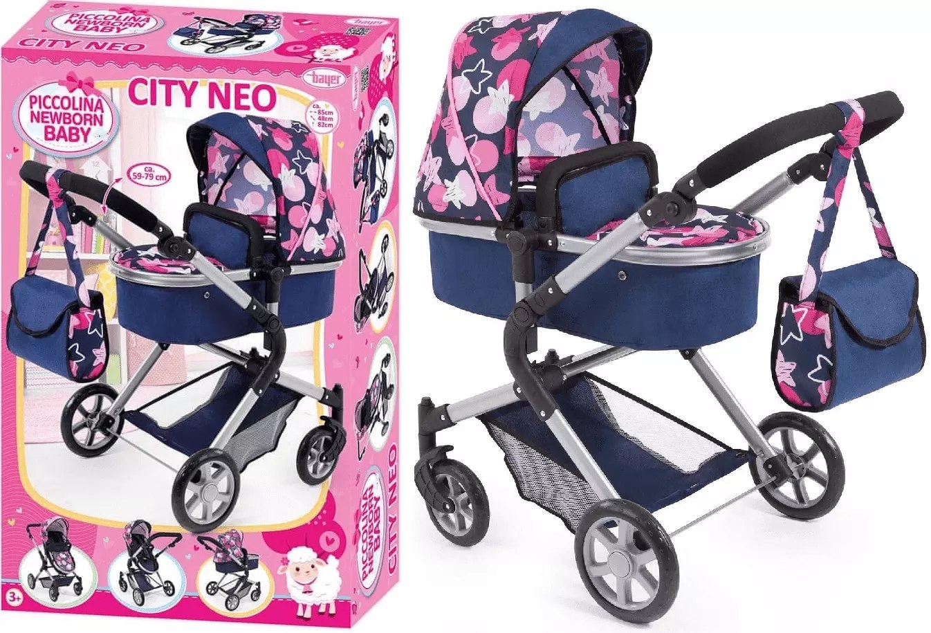 Zdjęcia - Lalka Bayer Wózek dla lalek City Neo, granatowy w gwiazdki 