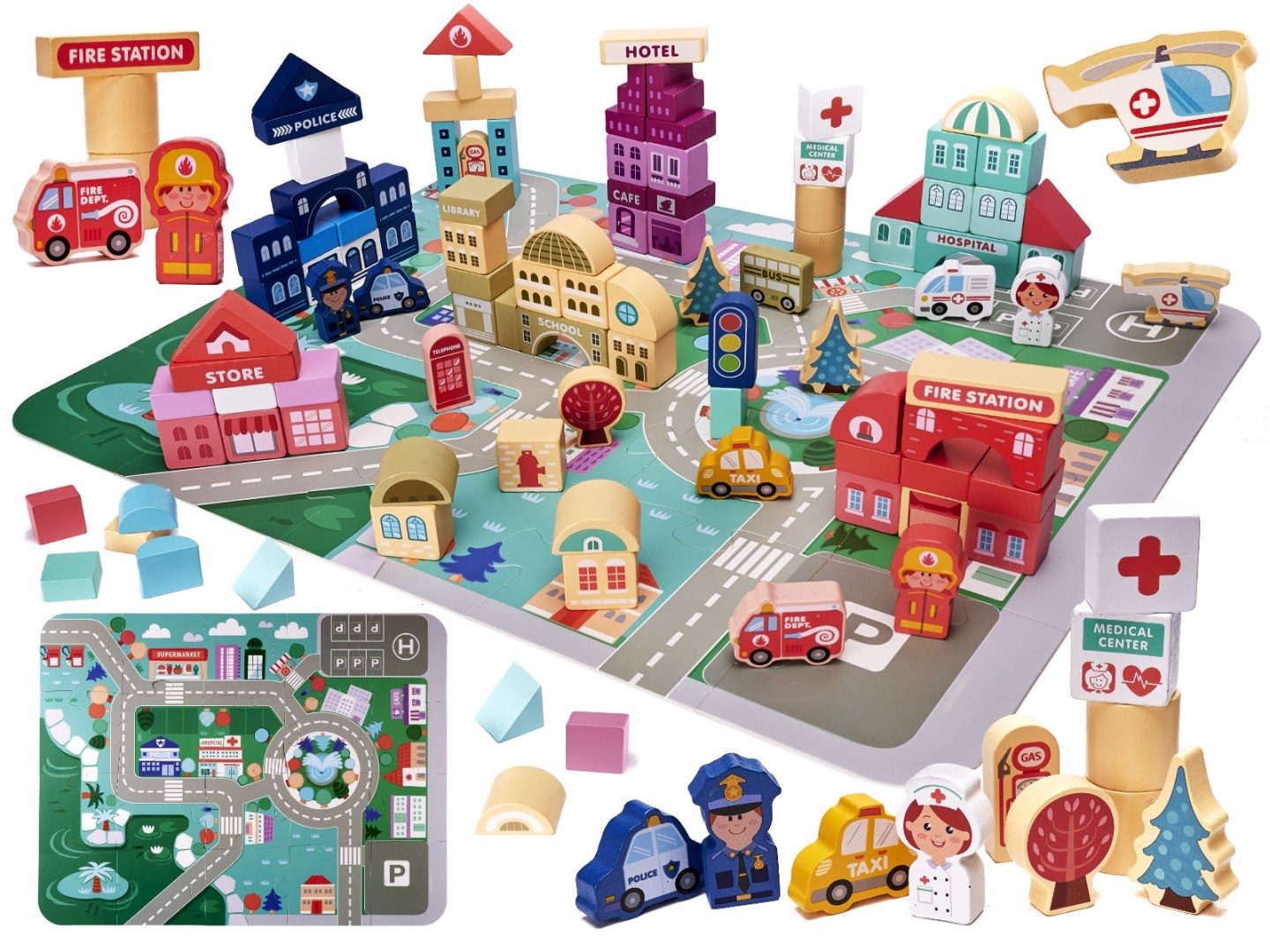 Фото - Конструктор K&K Klocki drewniane edukacyjne miasto puzzle 100el. 