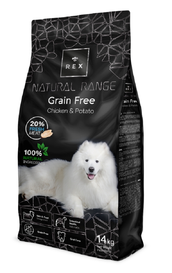 Karma dla psa REX NATURAL RANGE Bezzbożowa kurczak z ziemniakami 14 kg 
