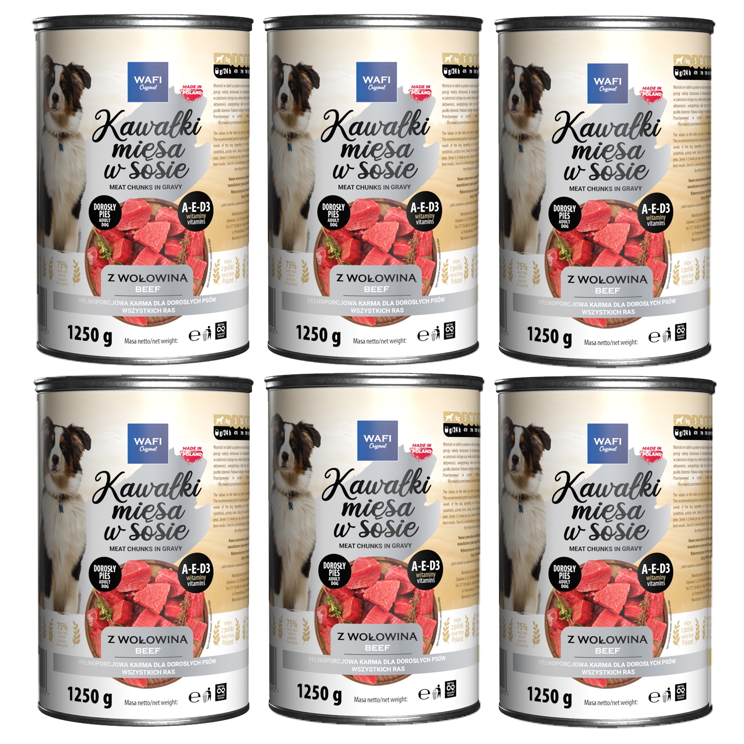 WAFI Kawałki Mięsa w Sosie z Wołowiną 6 x 1250g