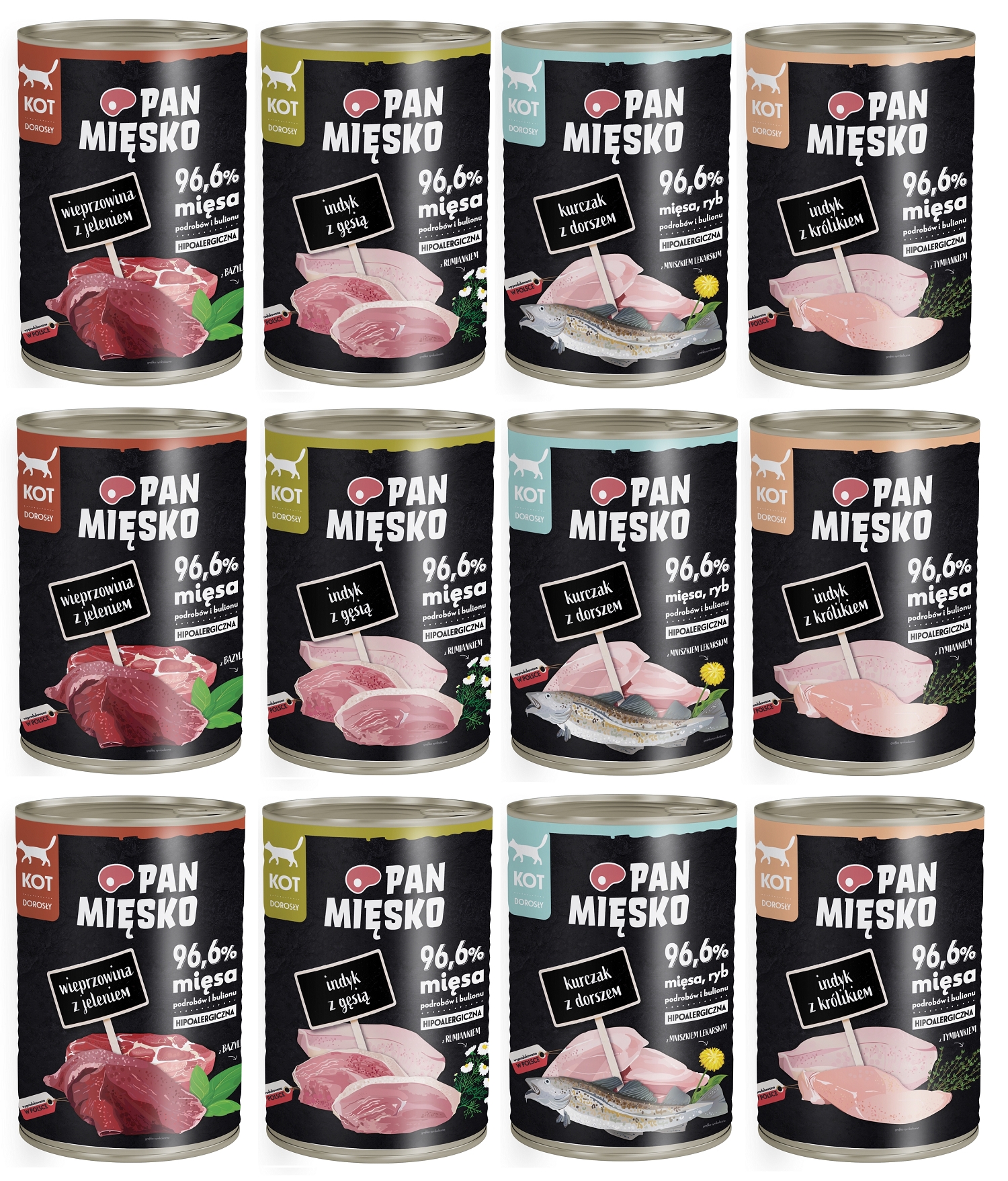 Karma dla kota Pan Mięsko zestaw 12 x 400g Mix Smaków